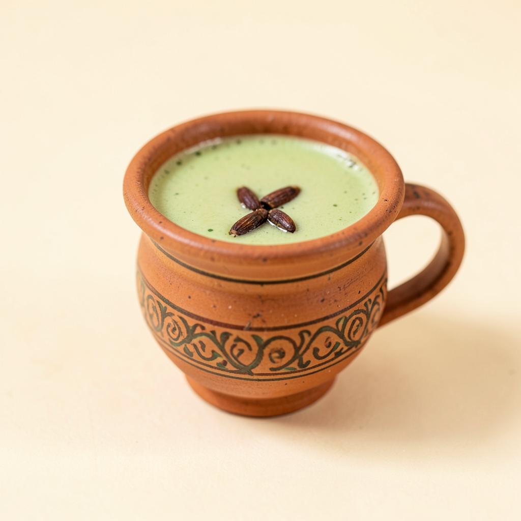 Fresh mint tea in a decorated clay cup